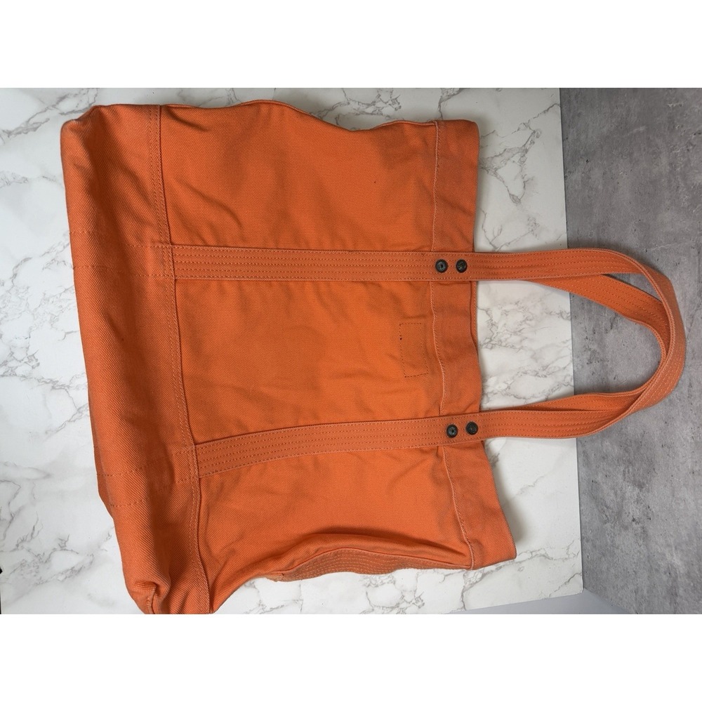 Vintage Polo Ralph Lauren Big Pony #3 Orange Canvas Tote Bag Leather Zip Rare - Picture 2 of 13